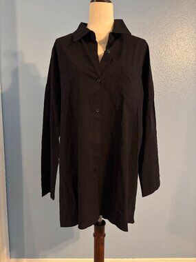 Black Shirt - Black Dress - Button Down - Solid Black - Size L - Bianstore